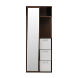 Mueble de Entrada, Armario Recibidor, Colgador Espejo y Zapatero Blanco y Wengué 