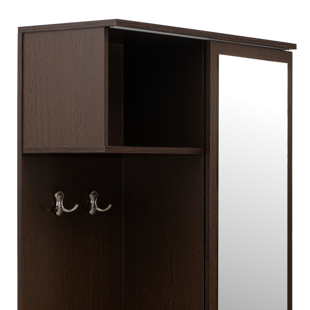 Mueble de Entrada, Armario Recibidor, Colgador Espejo y Zapatero Blanco y Wengué 