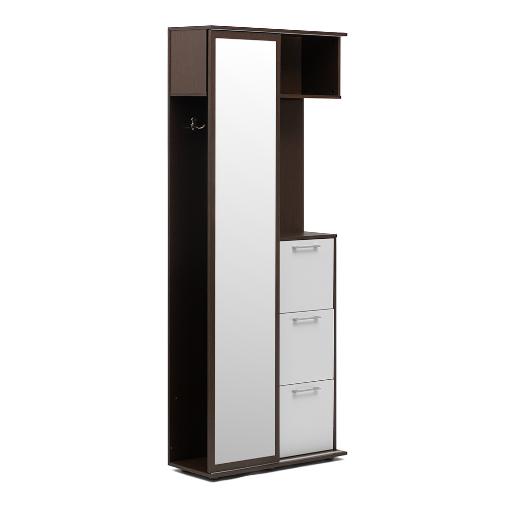 Mueble de Entrada, Armario Recibidor, Colgador Espejo y Zapatero Blanco y Wengué 
