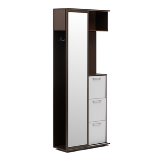 Mueble de Entrada, Armario Recibidor, Colgador Espejo y Zapatero Blanco y Wengué 