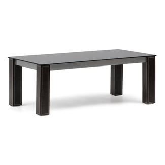 Mesa de Centro Sobre Cristal Patas Forradas en Cuero Marrón 110 x 60 x 42 cm