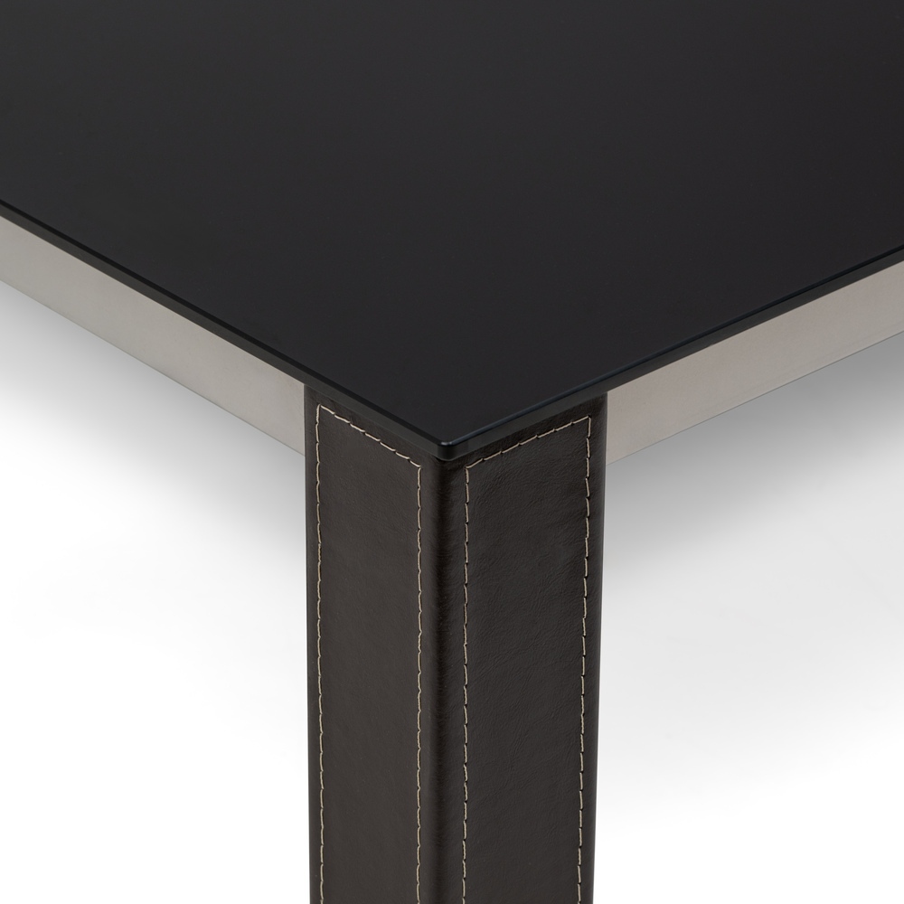 Mesa de Centro Sobre Cristal Patas Forradas en Cuero Marrón 110 x 60 x 42 cm