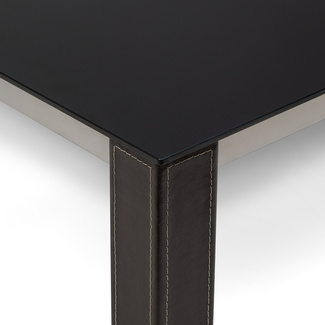 Mesa de Centro Sobre Cristal Patas Forradas en Cuero Marrón 110 x 60 x 42 cm