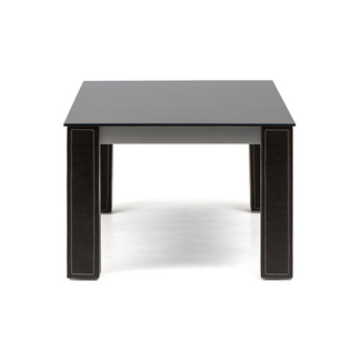 Mesa de Centro Sobre Cristal Patas Forradas en Cuero Marrón 110 x 60 x 42 cm