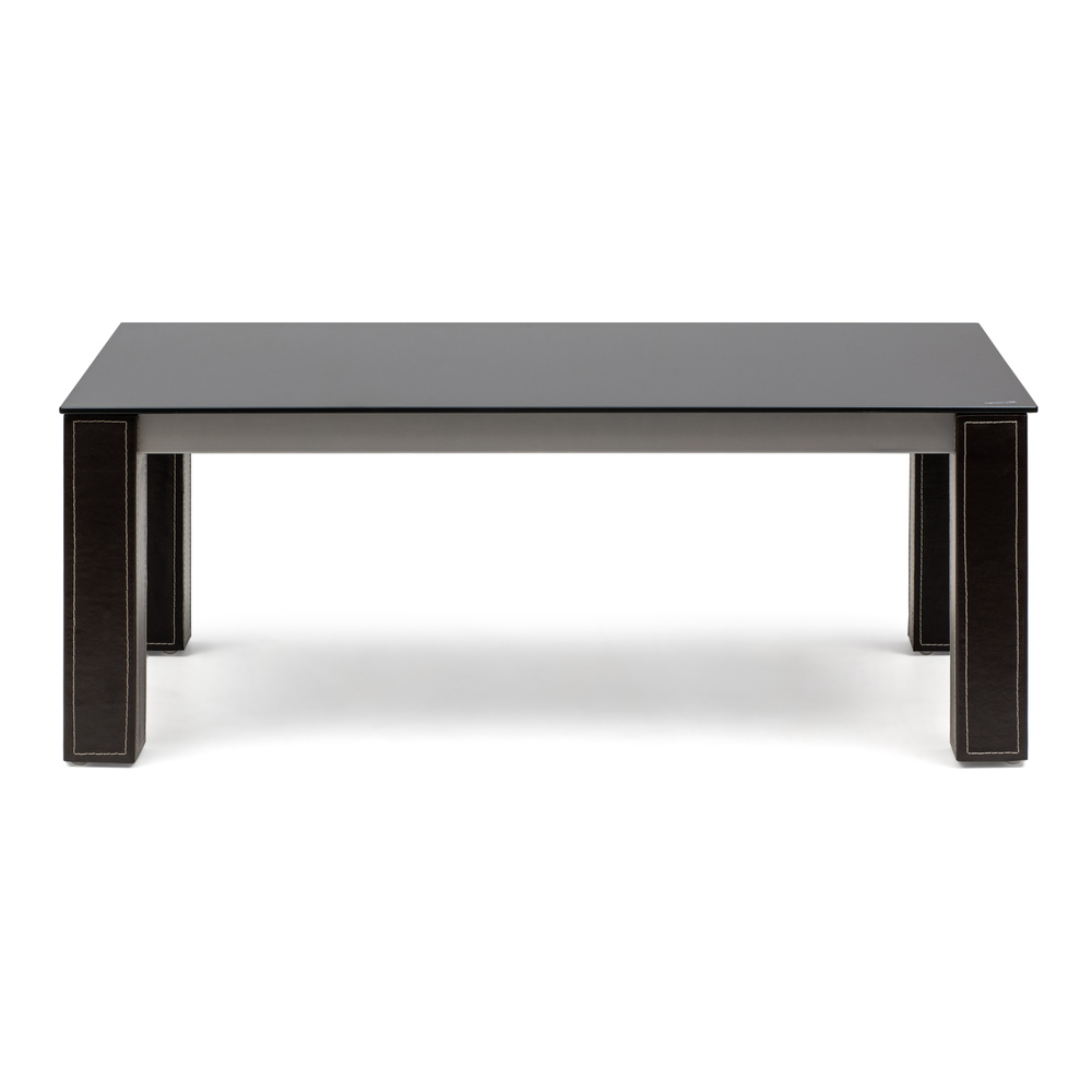 Mesa de Centro Sobre Cristal Patas Forradas en Cuero Marrón 110 x 60 x 42 cm
