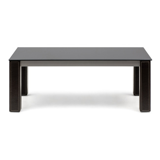 Mesa de Centro Sobre Cristal Patas Forradas en Cuero Marrón 110 x 60 x 42 cm