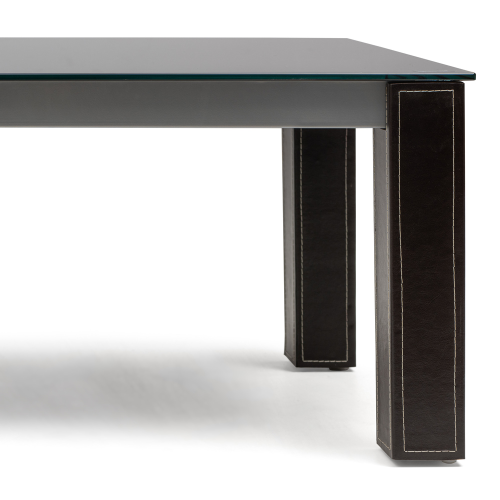 Mesa de Centro Sobre Cristal Patas Forradas en Cuero Marrón 110 x 60 x 42 cm