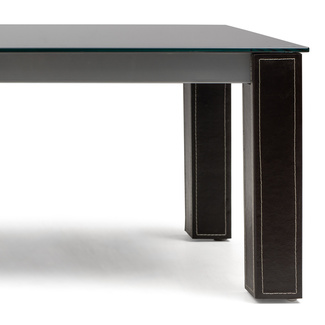 Mesa de Centro Sobre Cristal Patas Forradas en Cuero Marrón 110 x 60 x 42 cm