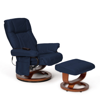 Sillón Reclinable con Vibración 2510 y Reposapiés en Piel Azul 