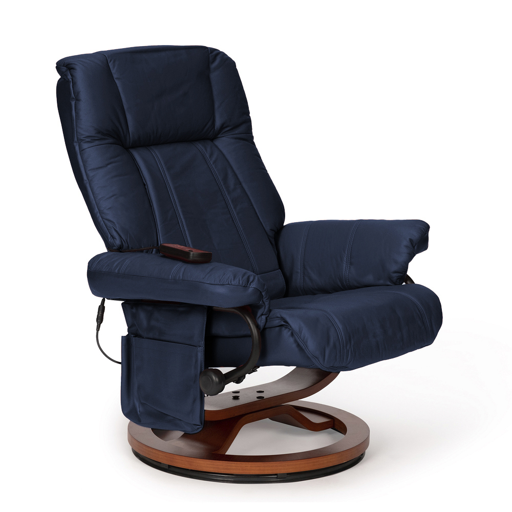 Sillón Reclinable con Vibración 2510 y Reposapiés en Piel Azul 