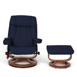 Sillón Reclinable con Vibración 2510 y Reposapiés en Piel Azul 