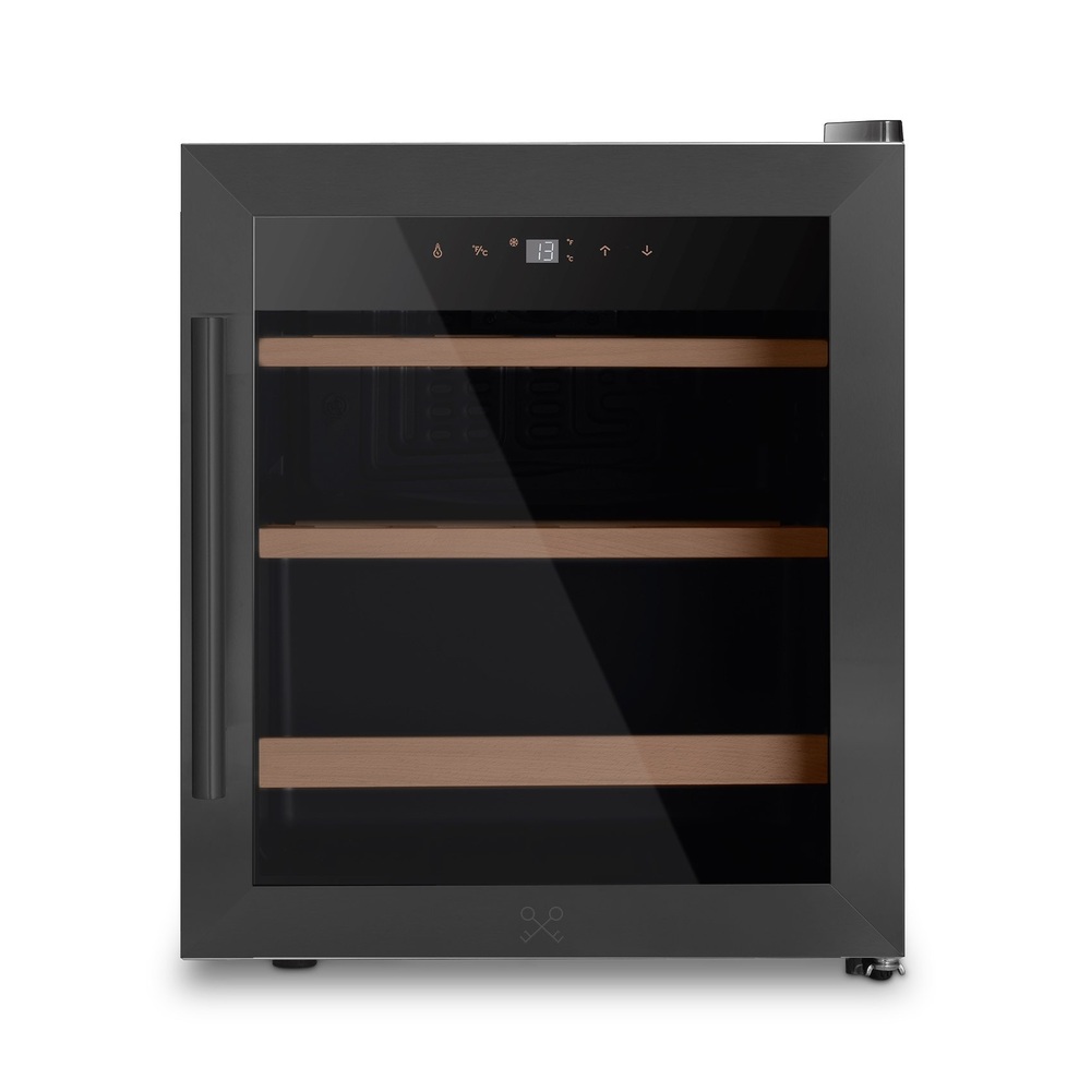 Vinoteca negra pequeña compresor baldas de madera 15 botellas CAVCB15