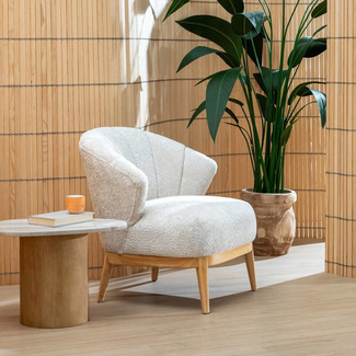 Sillón Madera de Caucho y Tejido Crema 75 x 71 x 76 cm 