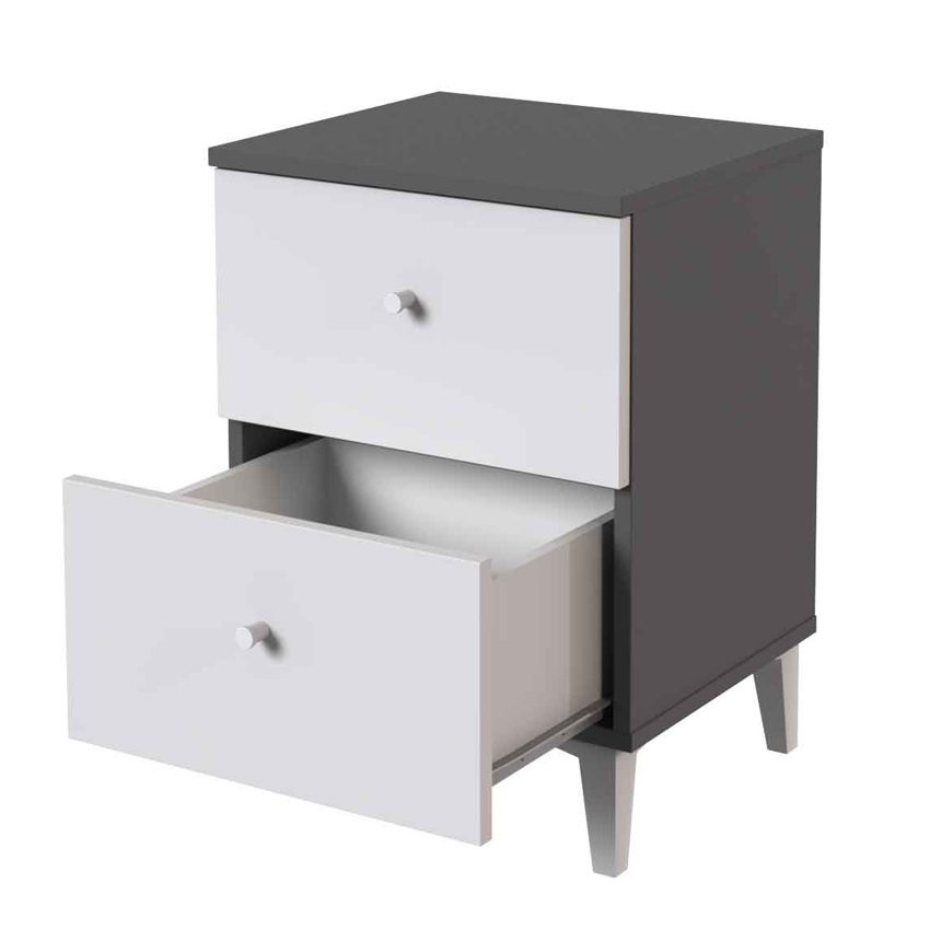 Mesita de Noche 2 Cajones Gris París Blanco Liso Ref.623