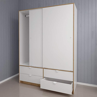 Armario 2 Puertas 4 Cajones Blanco Liso Roble Albar Ref.7321