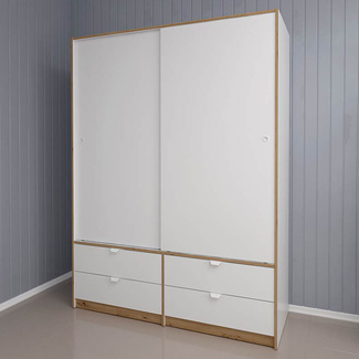 Armario 2 Puertas 4 Cajones Blanco Liso Roble Albar Ref.7321