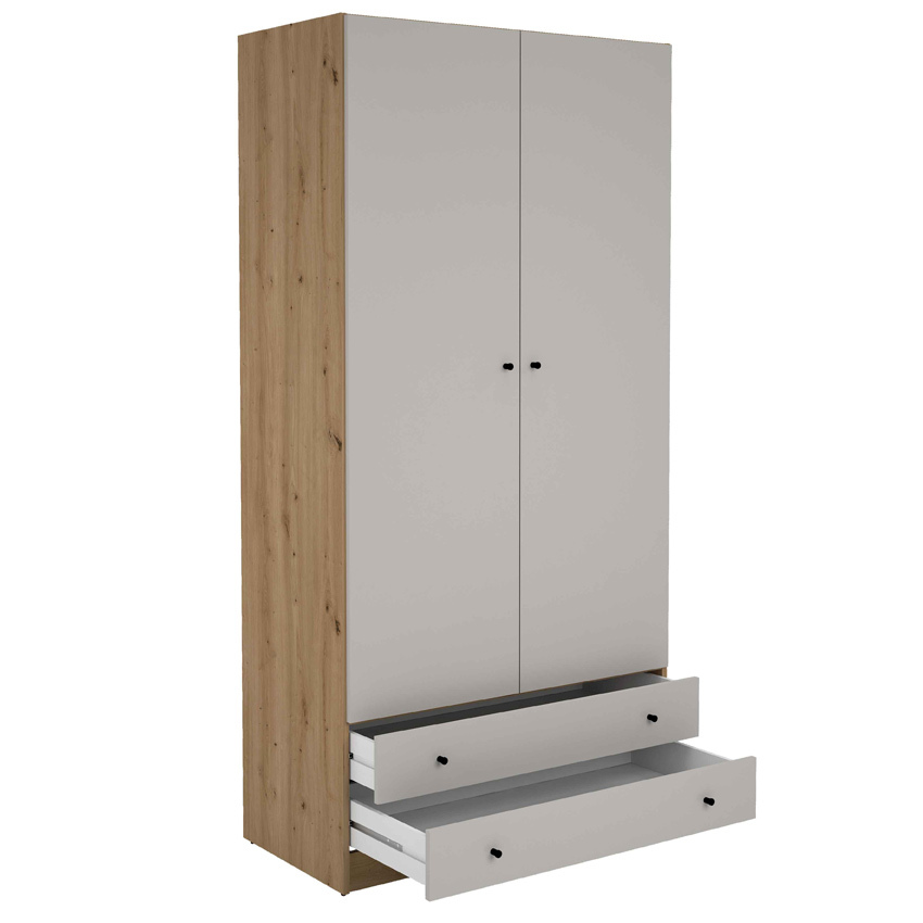 Armario 2 Puertas 2 Cajones Roble Albar Gris Claro Ref.649