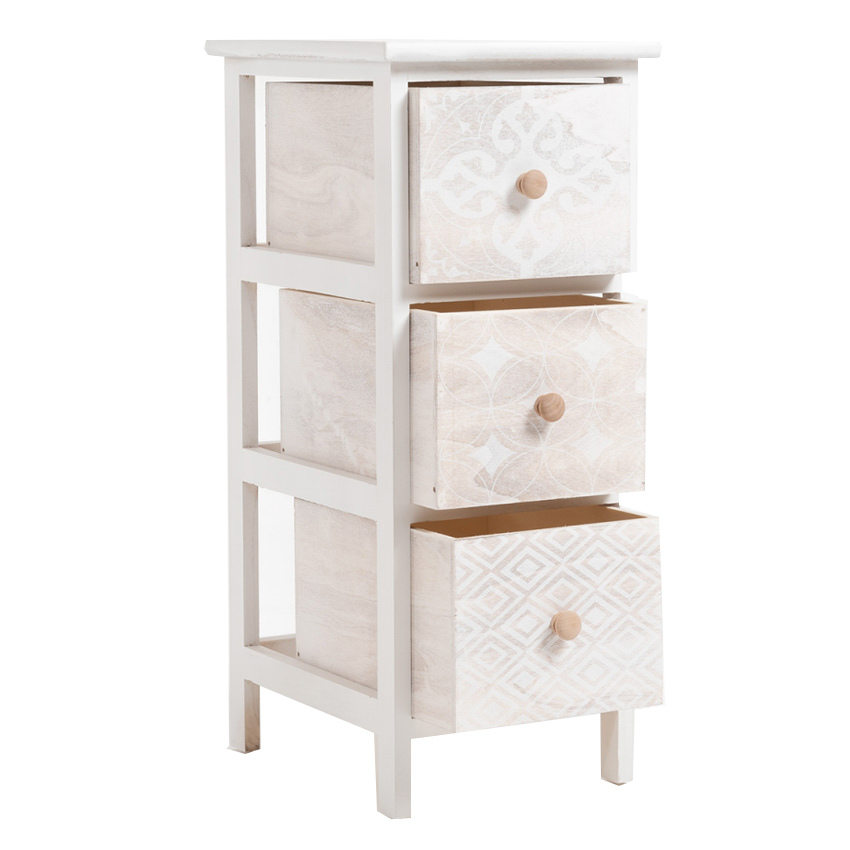Mueble Estrecho Betma Blanco Beige 3 Cajones 