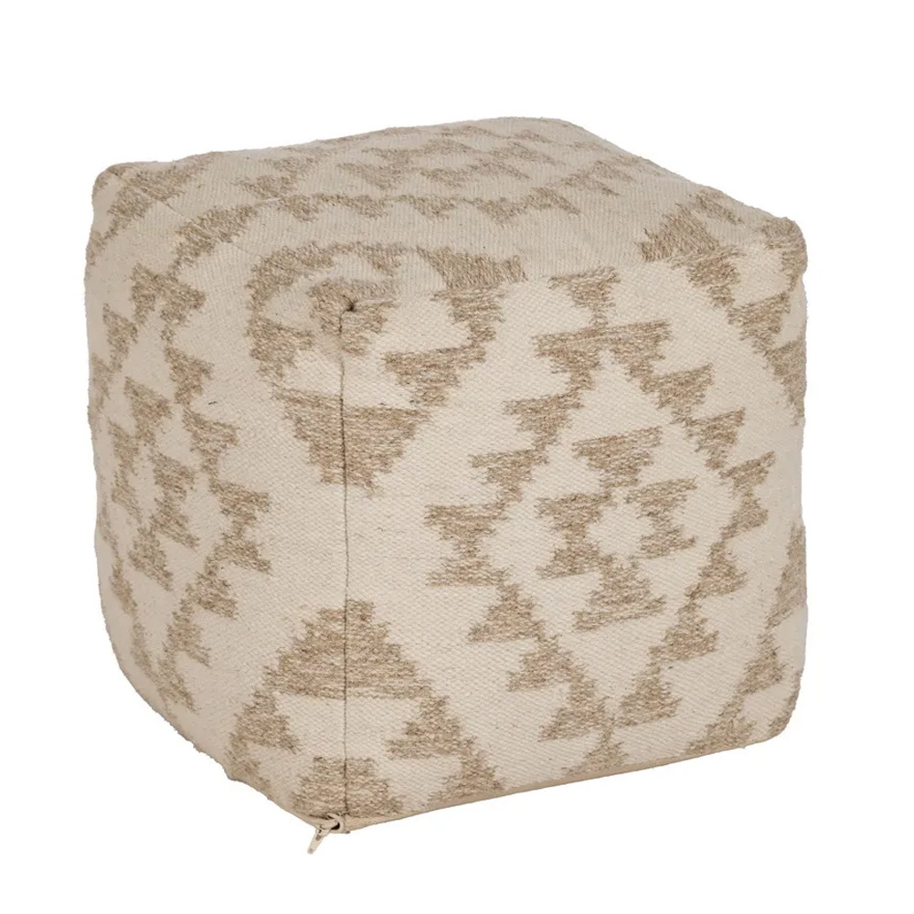 Puf de Textil Lana y Algodón Blanco Natural 45 x 45 x 45 cm 
