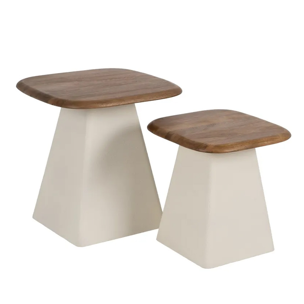 Set 2 Mesitas Auxiliares de Hierro y Madera de Mango