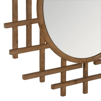 Espejo de Pared de Madera Natural 3,5 x 100 x 100 cm 