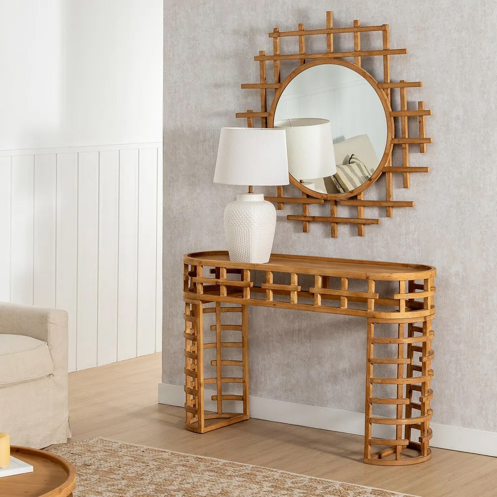 Espejo de Pared de Madera Natural 3,5 x 100 x 100 cm 