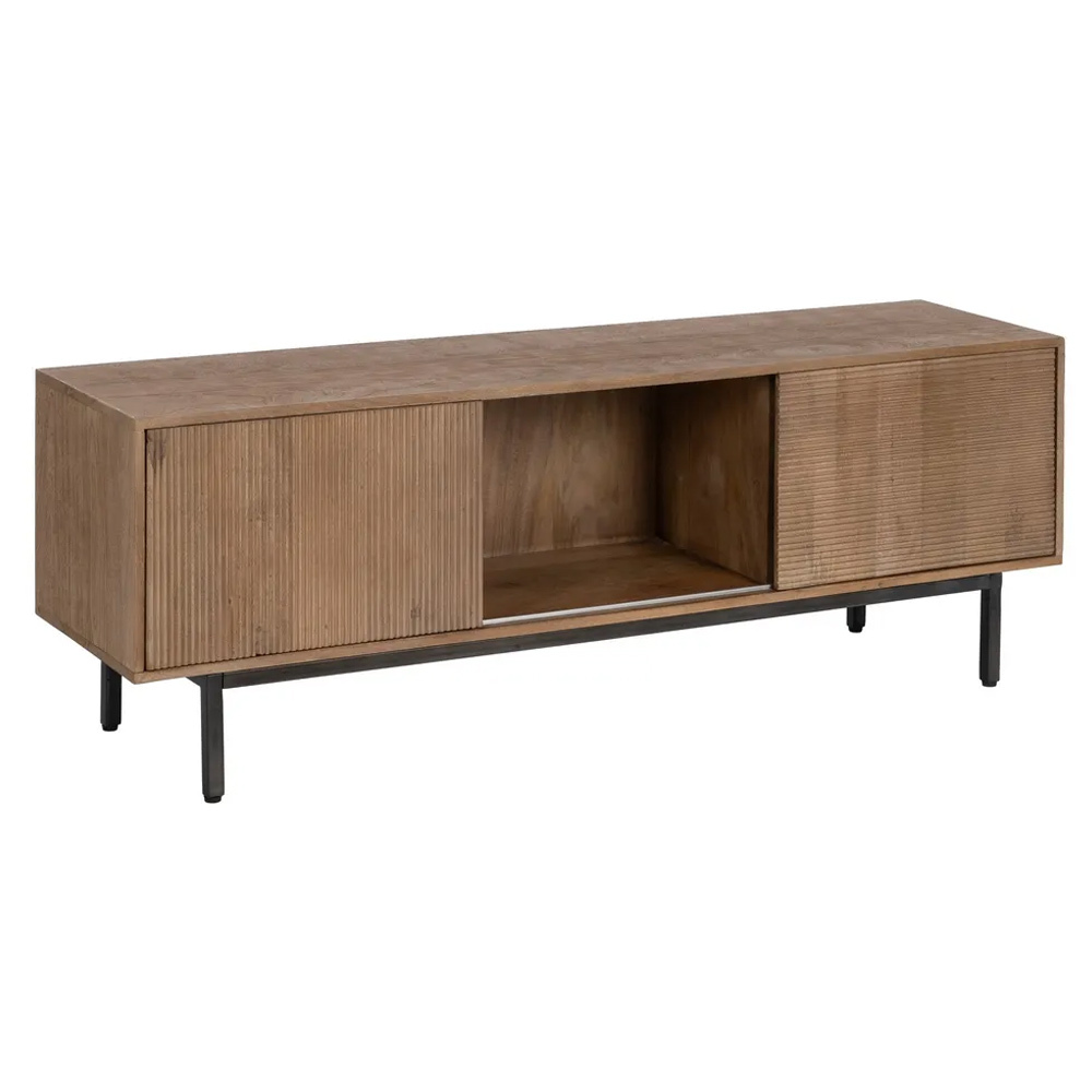 Mueble de Televisión de Madera Natural 2 Puertas 40 x 155 x 55 cm 