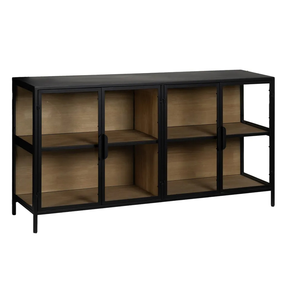 Vitrina Industrial de Hierro Negro 4 Puertas 38 x 150 x 80 cm 