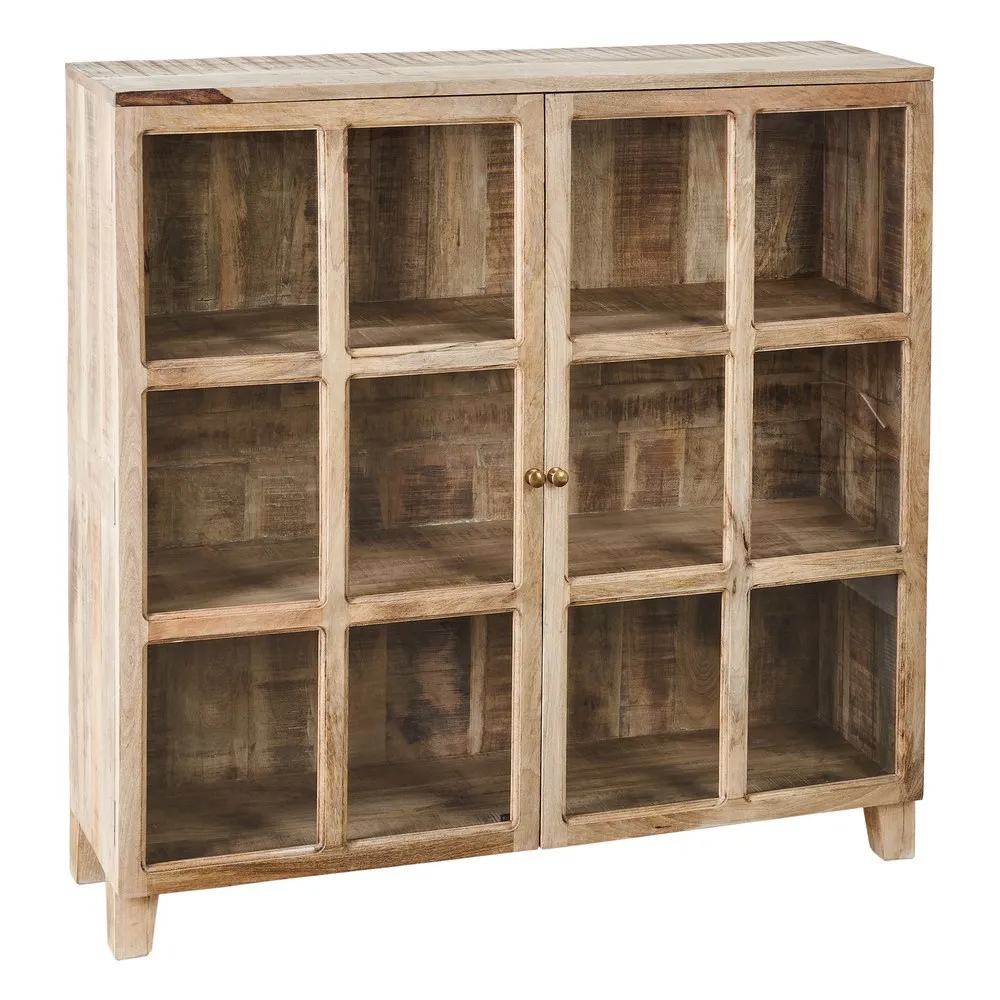 Vitrina de Madera de Mango Blanco Rozado 2 Puertas 35,5 x 120 x 122,5 cm   