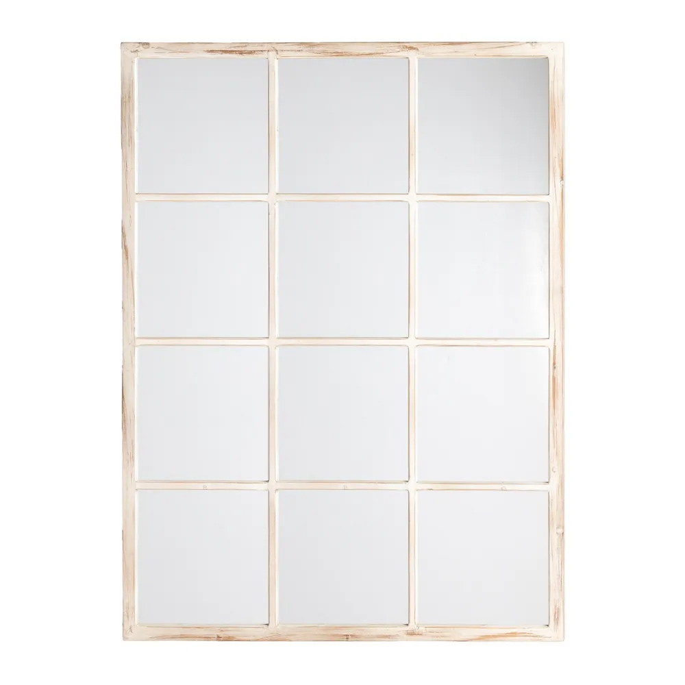 Espejo de Pared de Madera Blanco Rozado 3 x 90 x 120 cm   