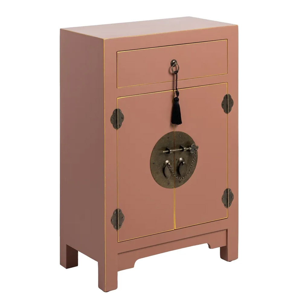 Mesita de Noche Oriental de Madera DM Moka 26 x 45 x 69 cm 