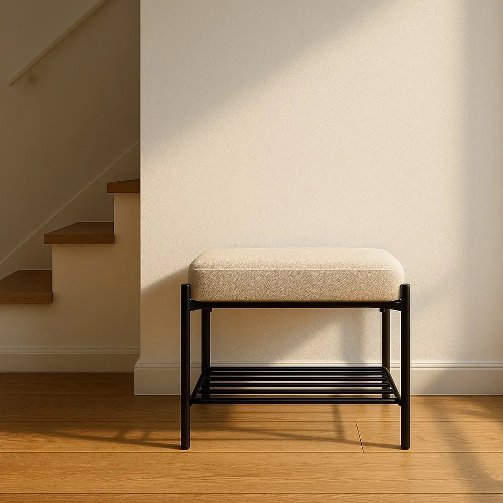 Banqueta Beige Patas de Hierro 37 x 51 x 45 cm 