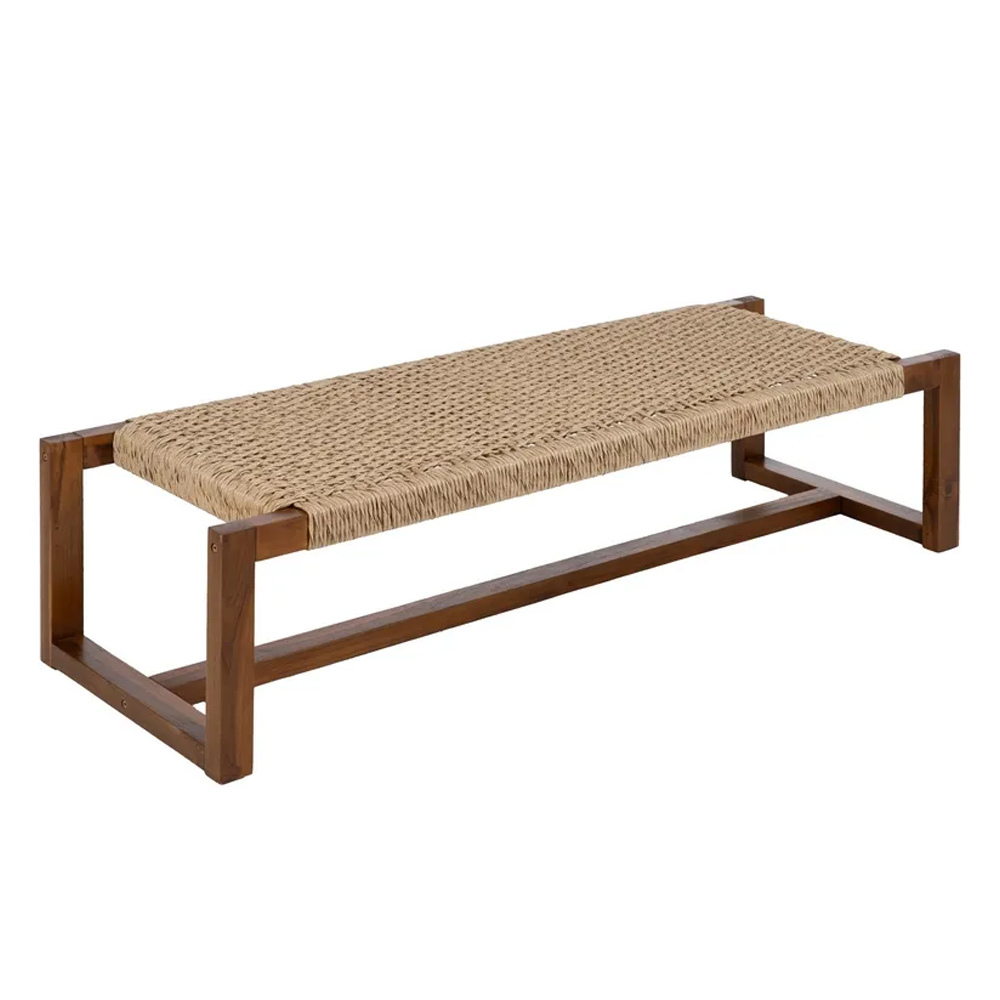 Banqueta Madera de Teca y Ratán Natural 49 x 138 x 36 cm   