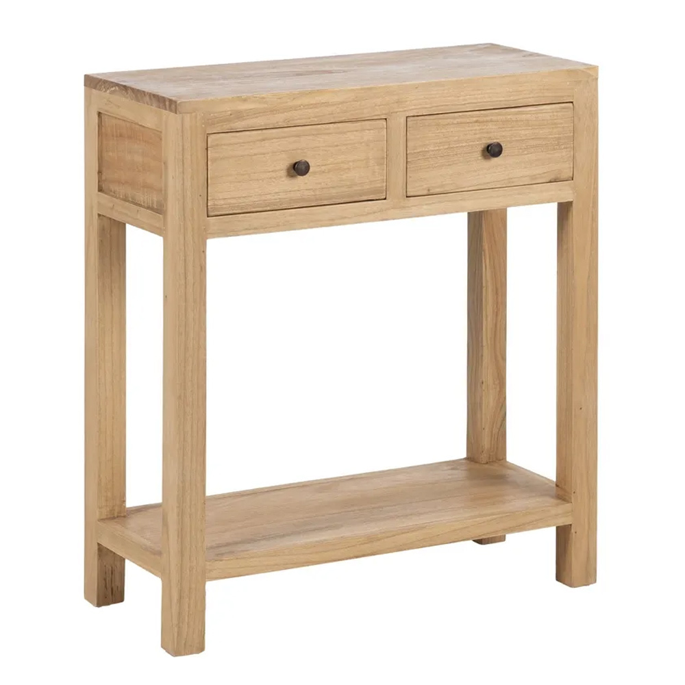 Consola de Madera Natural 2 Cajones 30 x 70 x 80 cm 