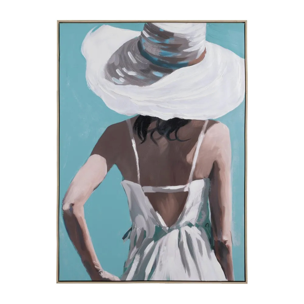 Cuadro Pintura en Lienzo Chica con Sombrero 100 x 140 cm 