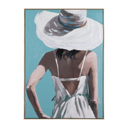 Cuadro Pintura Chica con Sombrero en Lienzo 100 x 140 cm 