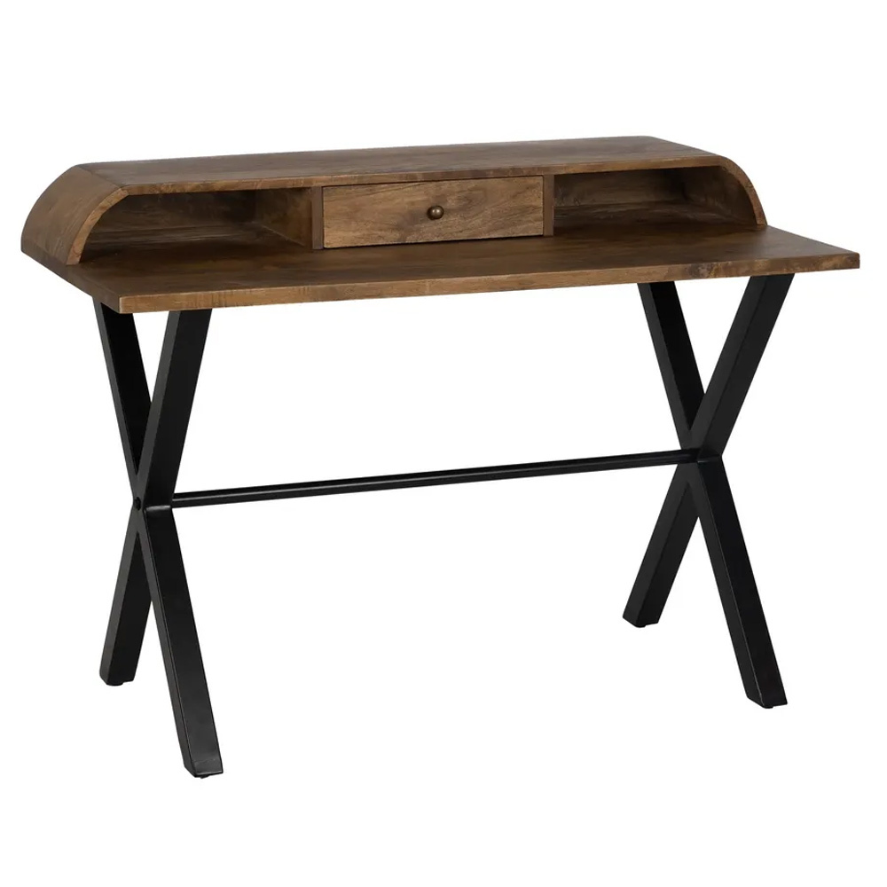 Escritorio de Madera Natural Negro 1 Cajón 62 x 125 x 90 cm  