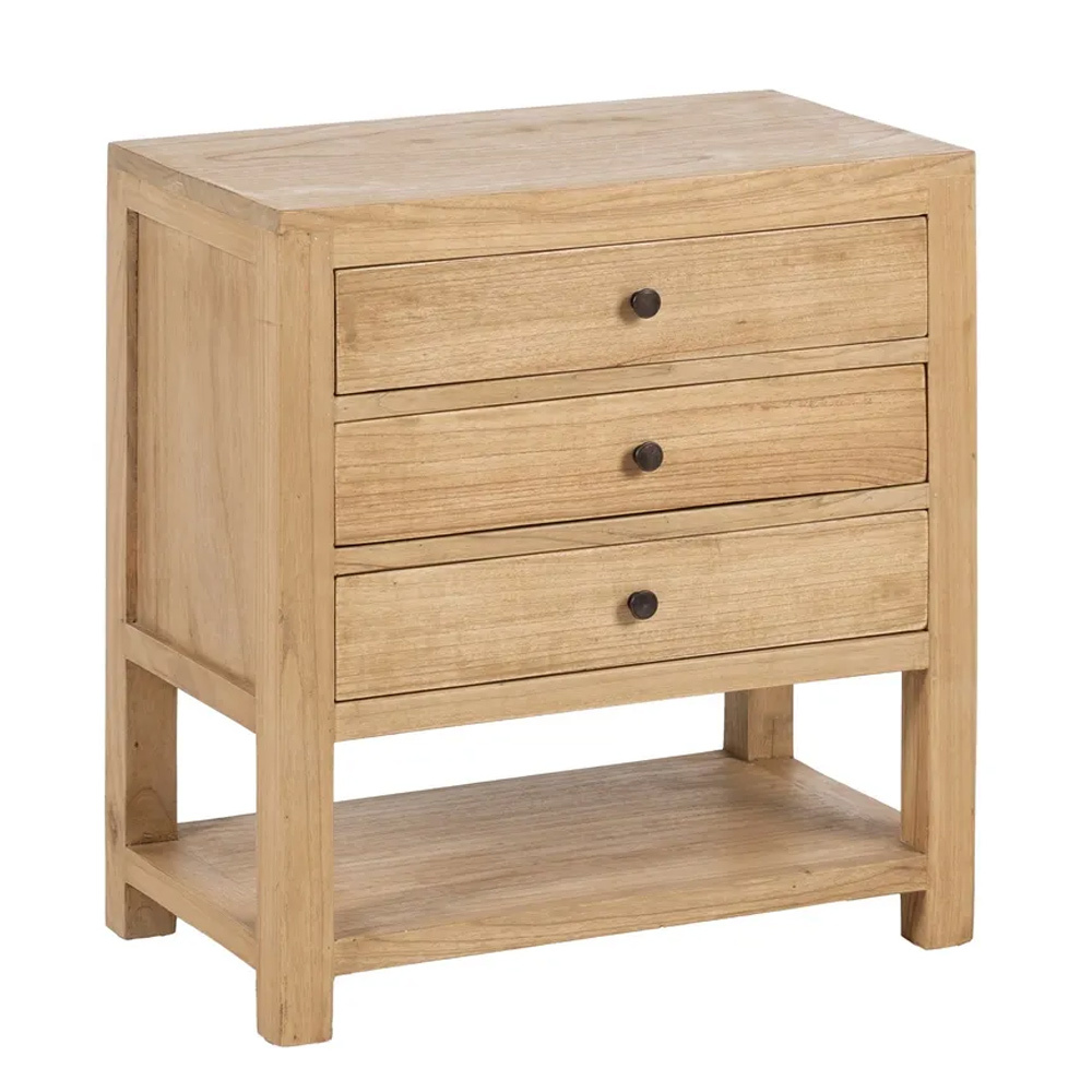 Mesita de Noche de Madera Natural 3 Cajones 35 x 60 x 65 cm 