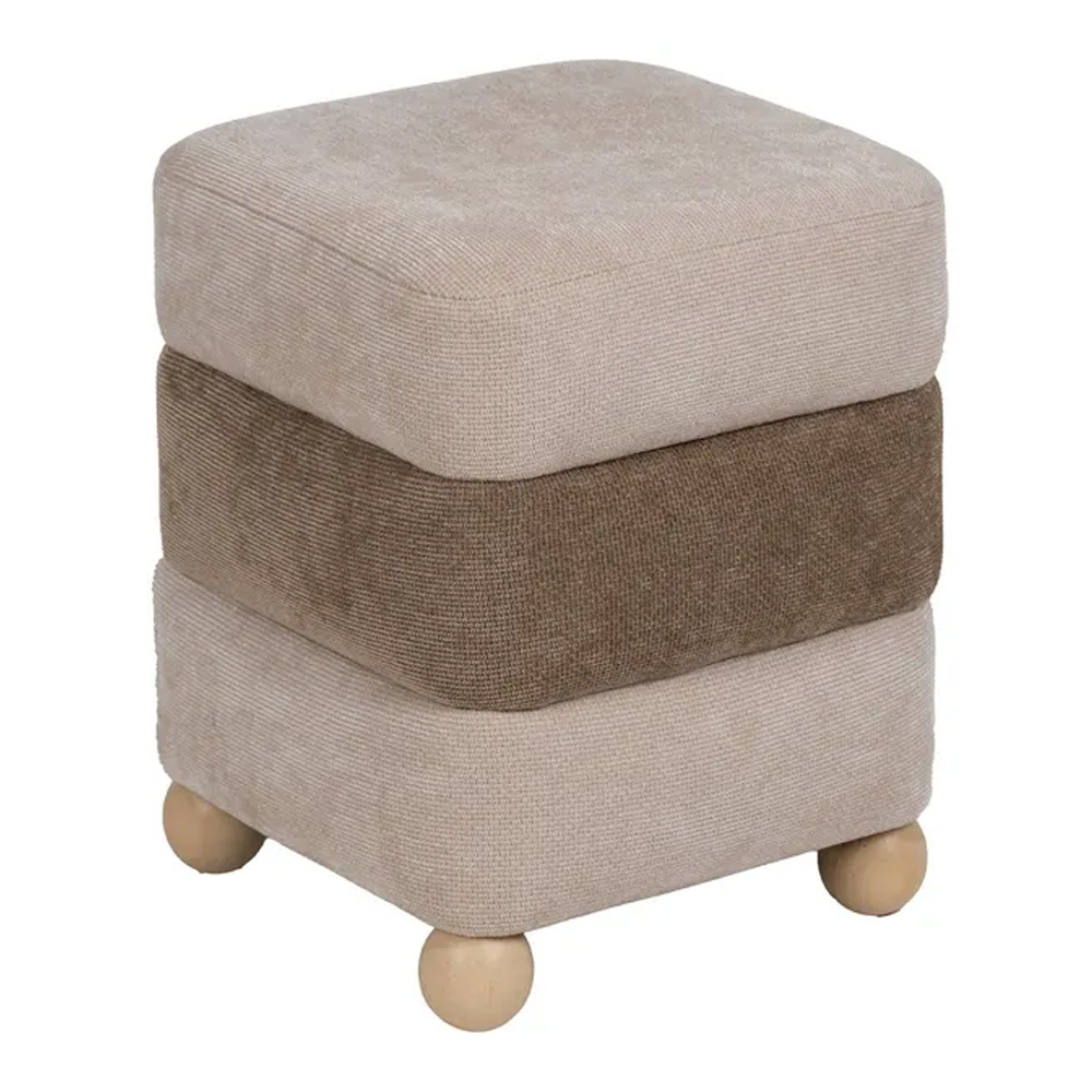 Puf de Madera DM y Tejido Beige Marrón 44 x 44 x 50 cm   