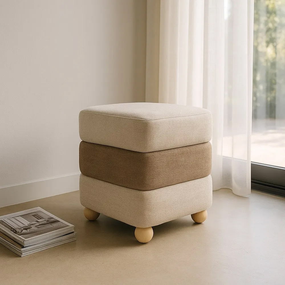 Puf de DM y Tejido Beige Marrón 44 x 44 x 50 cm 