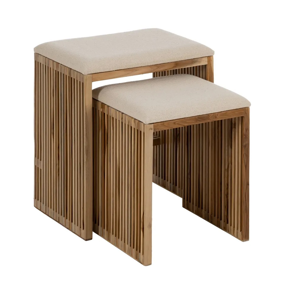 Set 2 Banquetas de Madera de Teca Reciclada 34 x 50 x 60 cm 