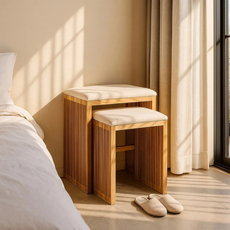 Set 2 Banquetas de Madera de Teca 34 x 50 x 60 cm 