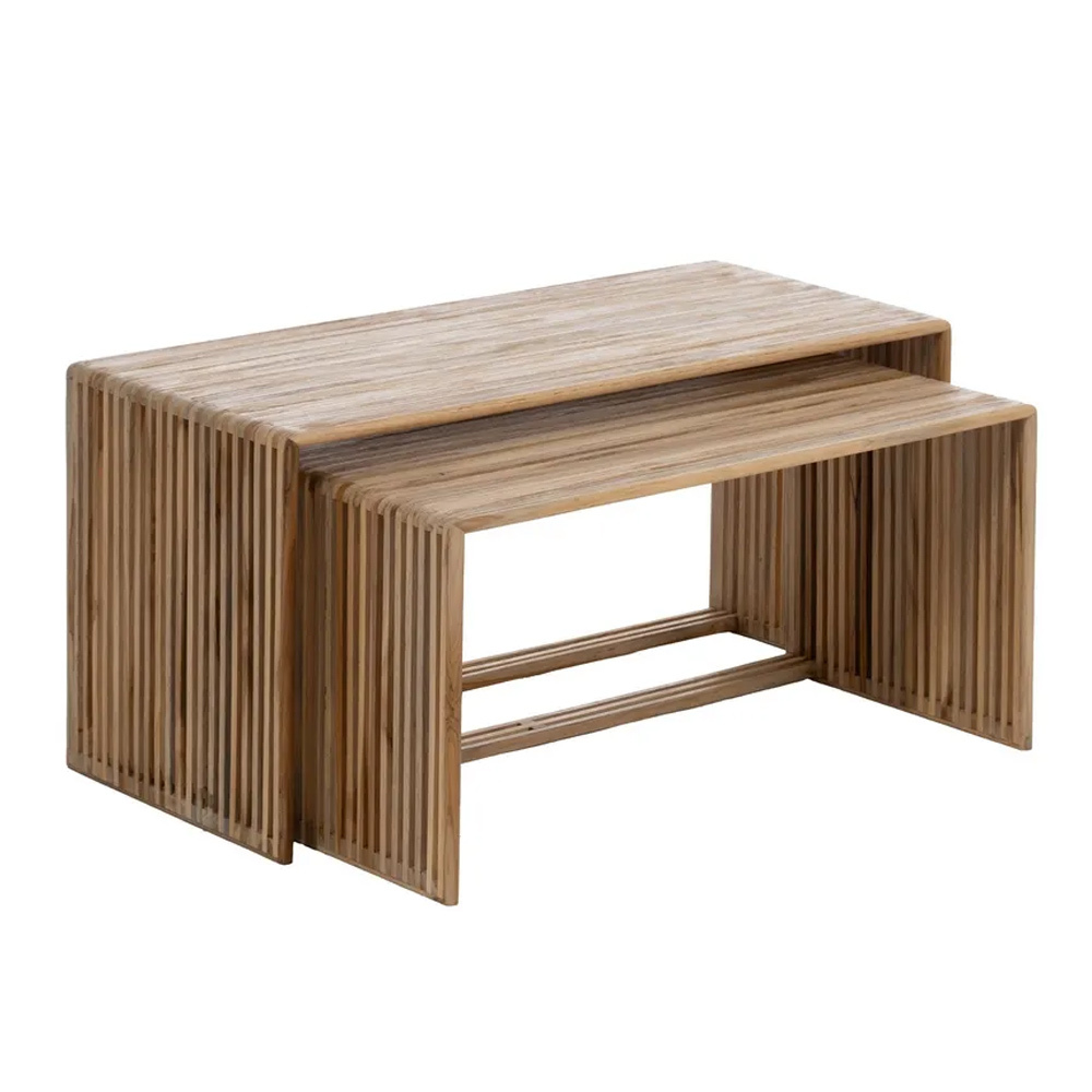 Set 2 Mesas de Centro de Madera de Teca Reciclada 35 x 85 x 41 cm 