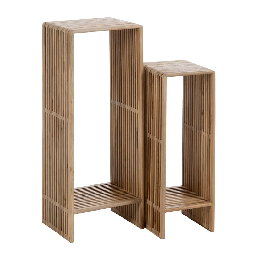 Set 2 Peanas de Madera de Teca Reciclada 27 x 33 x 86 cm 
