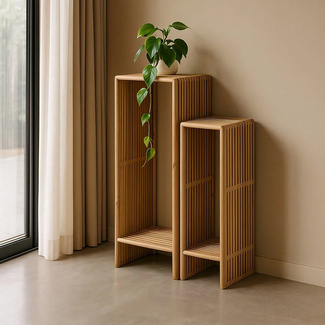 Set 2 Peanas de Madera de Teca Natural 27 x 33 x 86 cm 