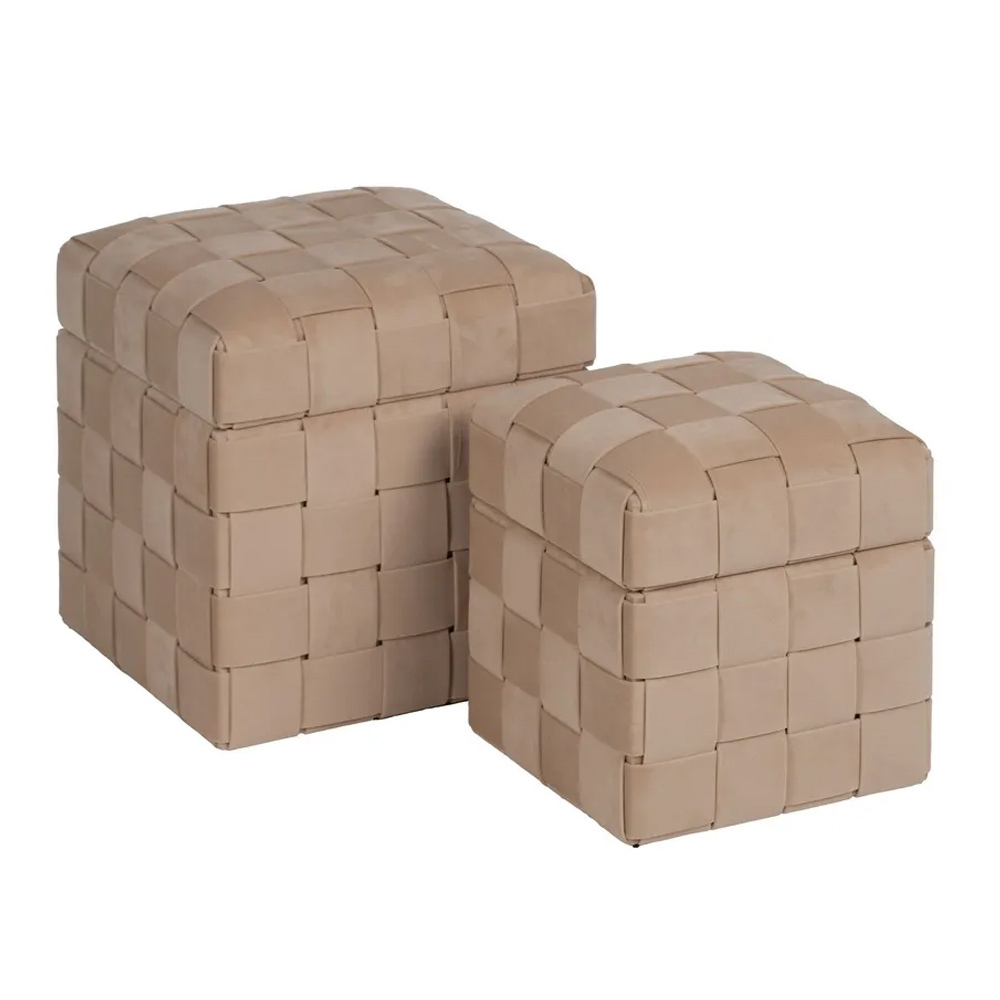 Set 2 Puf Baúl Madera DM y Tejido 40 x 40 x 43 cm 