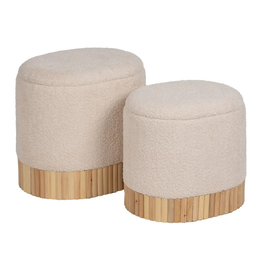 Set 2 Puf Baúl de Madera DM y Tejido Poliéster 34 x 44 x 45 cm    