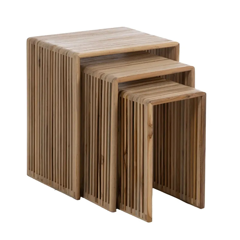Set 3 Mesitas Auxiliares de Madera Teca Reciclada 34 x 41 x 50 cm   