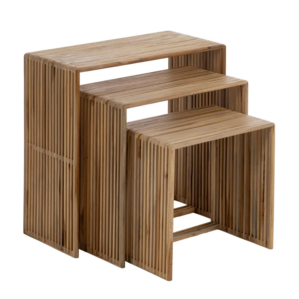 Set 3 Mesitas Auxiliares de Madera de Teca Reciclada 30 x 65 x 66 cm 