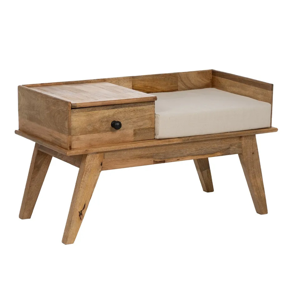 Banco de Madera de Mango Natural 1 Cajón 46 x 98 x 54 cm 